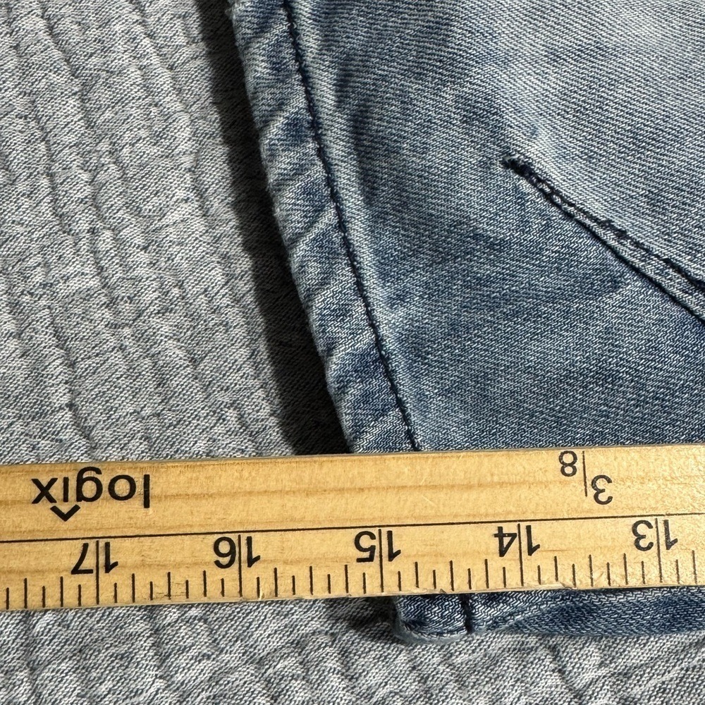 8732 EMBROIDERED Y2K 90s JEAN SHORTS Young Jeezy HIP HOP SKULL BAGGY 42 x 15.5 - Picture 10 of 11